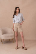Mom-style denim shorts: Beige / XL