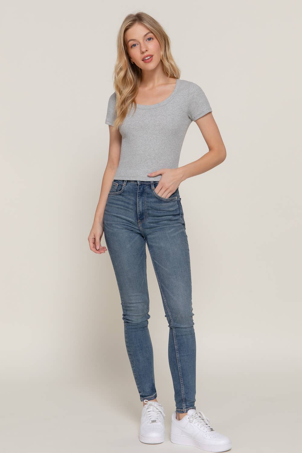 Short Sleeve Round Neck Cotton Rib Knit Top