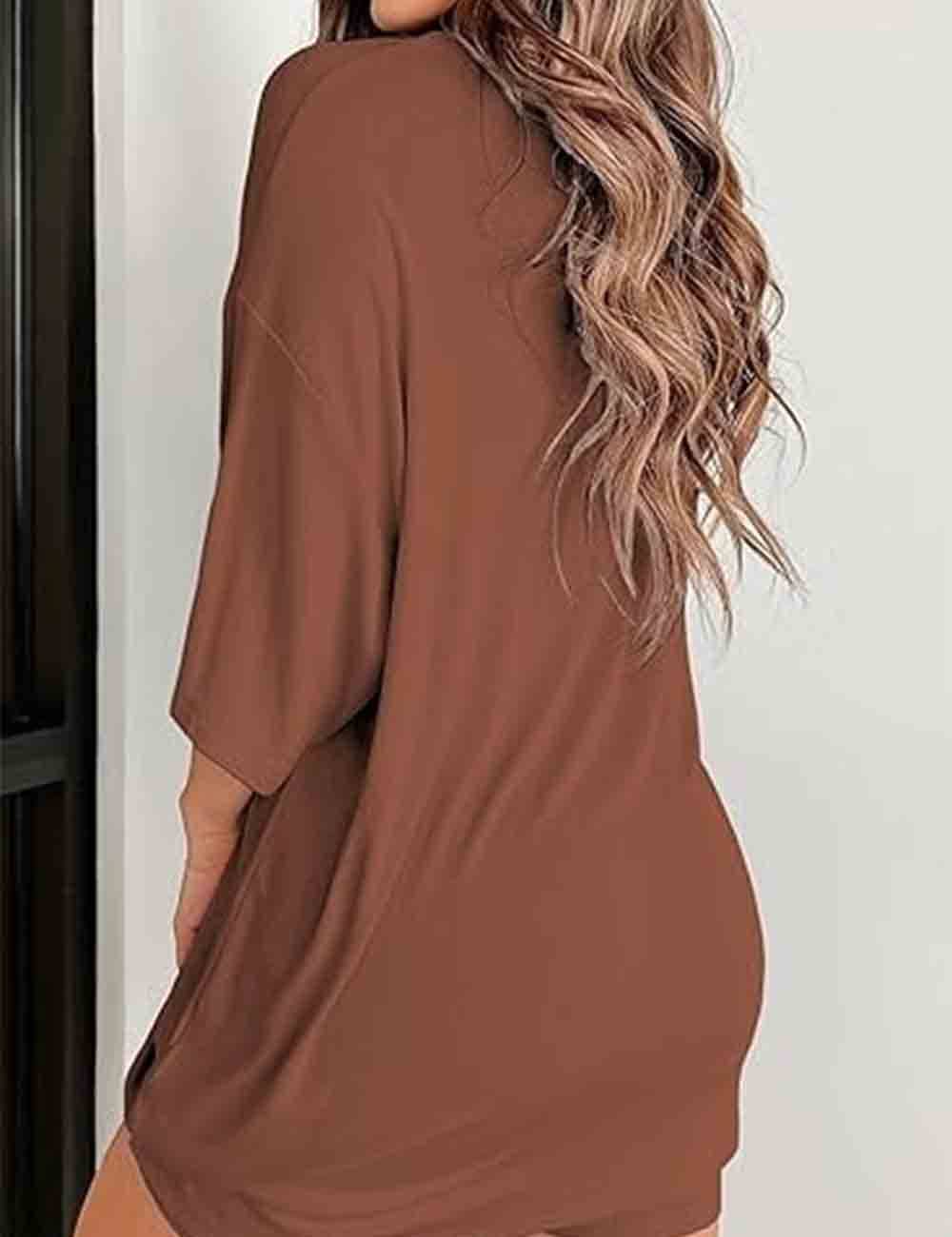 Ladies Round Neck Solid Color Short Sleeves Top & Shorts 2PCS Set