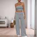 Striped Bandeau Cropped Wide-Leg Pants Two-Piece Set