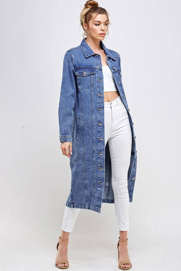 Long Trench Coat Denim Jean Jacket (OPEN PACK)