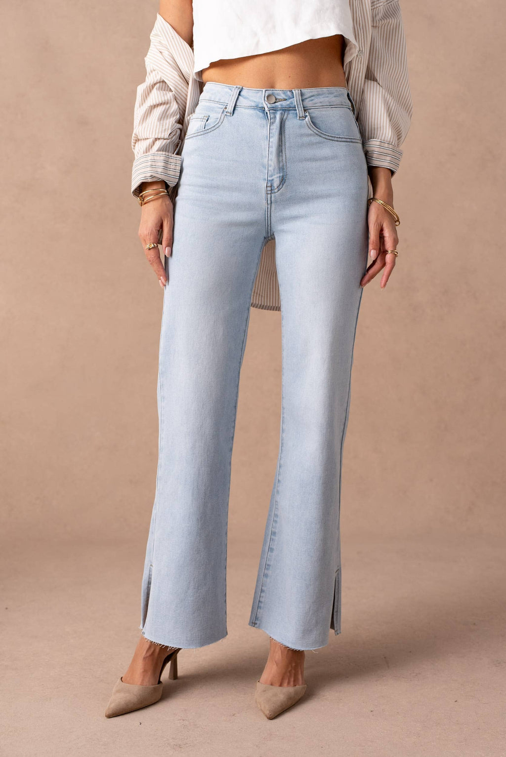 Wide leg split jeans
