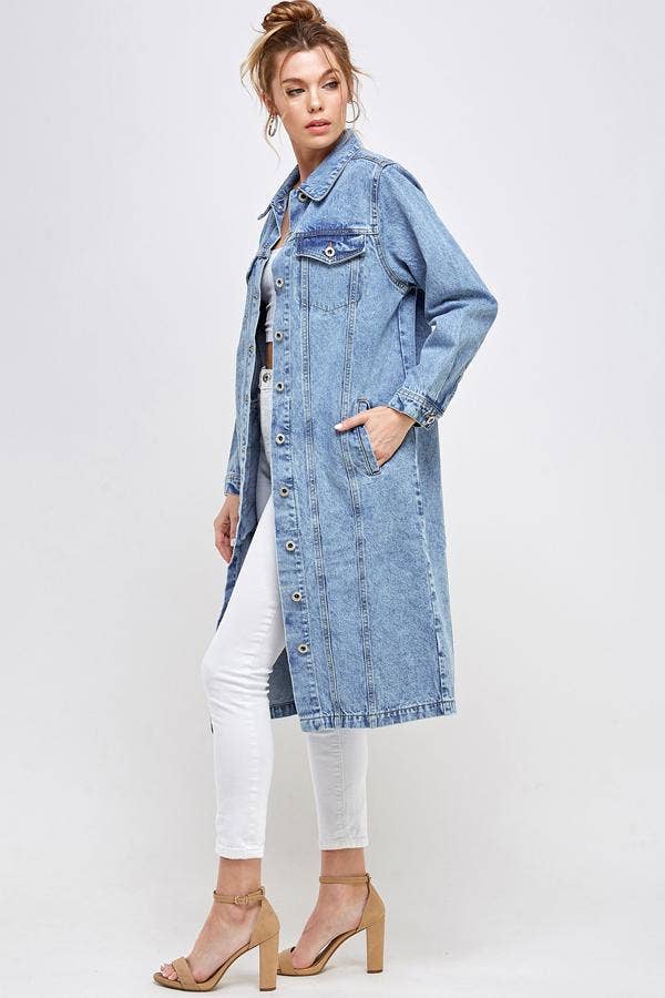 Long Trench Coat Denim Jean Jacket (OPEN PACK)