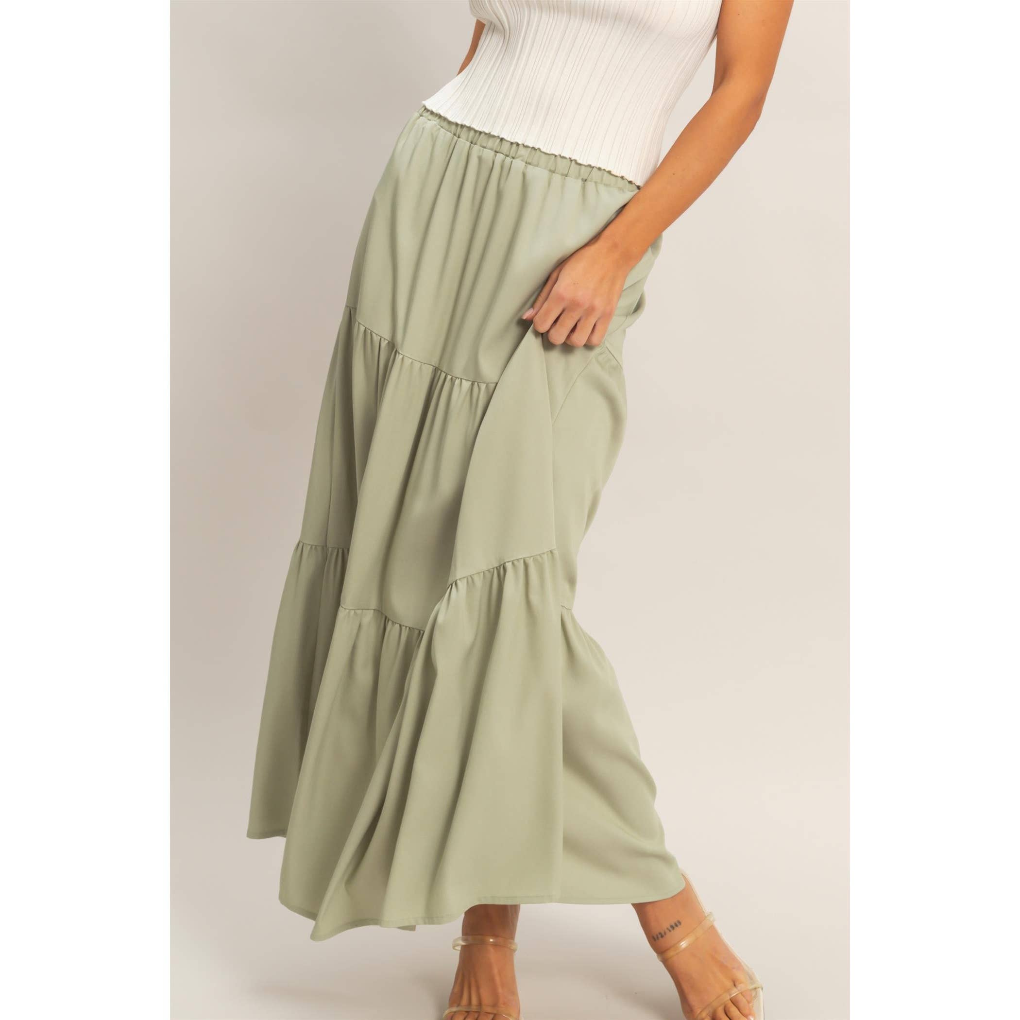 Elastic Waist 3-Tier Skirt