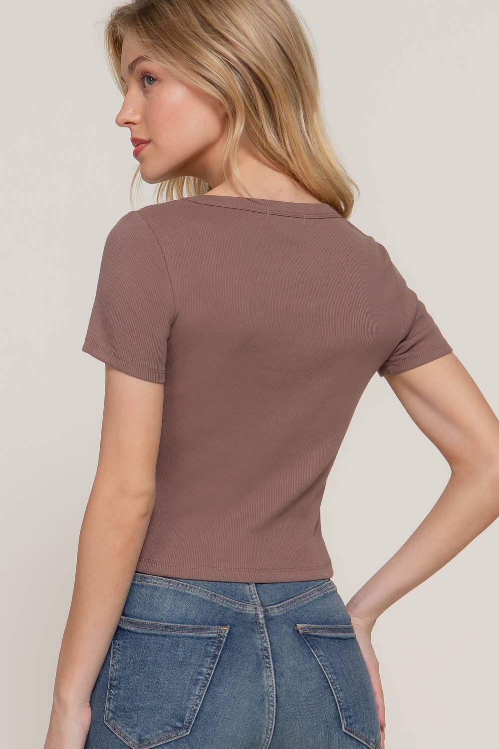 Short Sleeve Round Neck Cotton Rib Knit Top