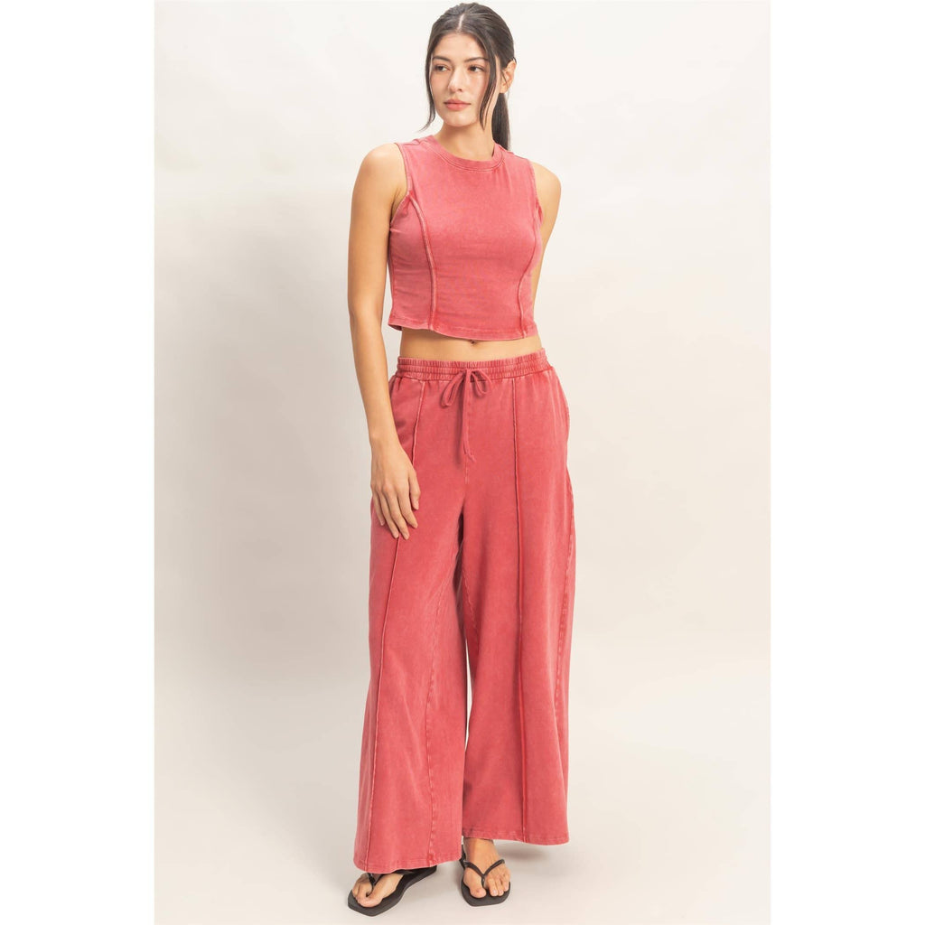 Mineral Washed Sleeveless Top & Wide Leg Pants Set