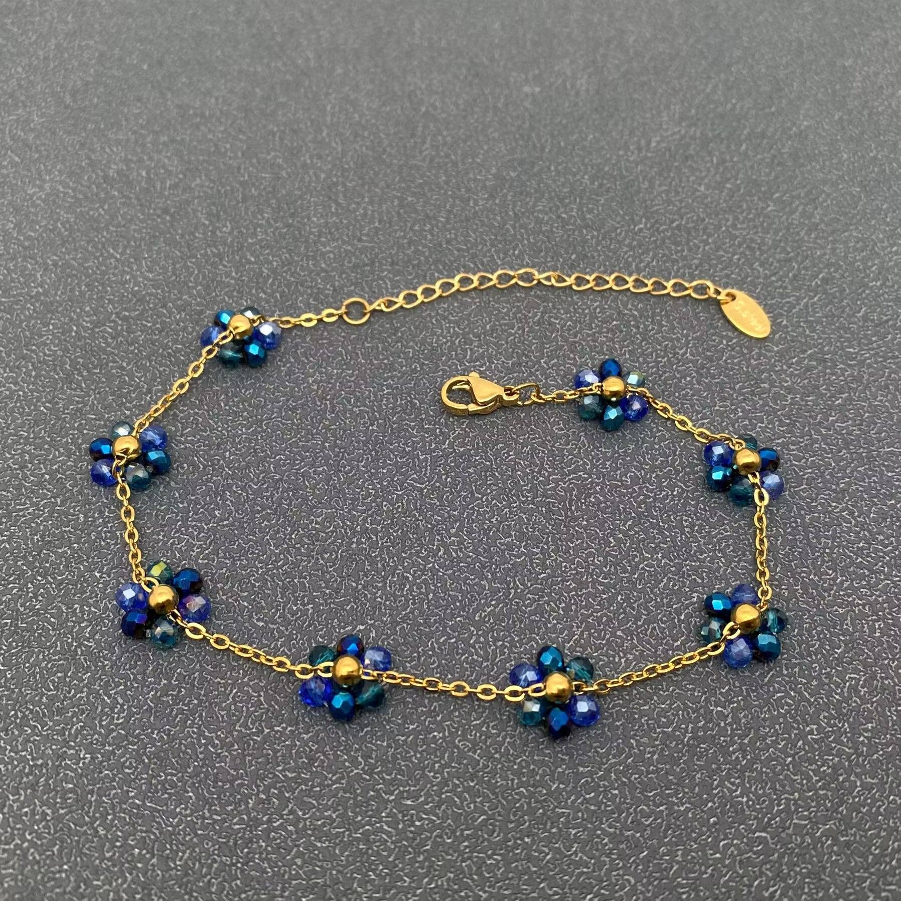 Glass Beaded Flower 18K Gold Plated S.Steel Anklet - FGS