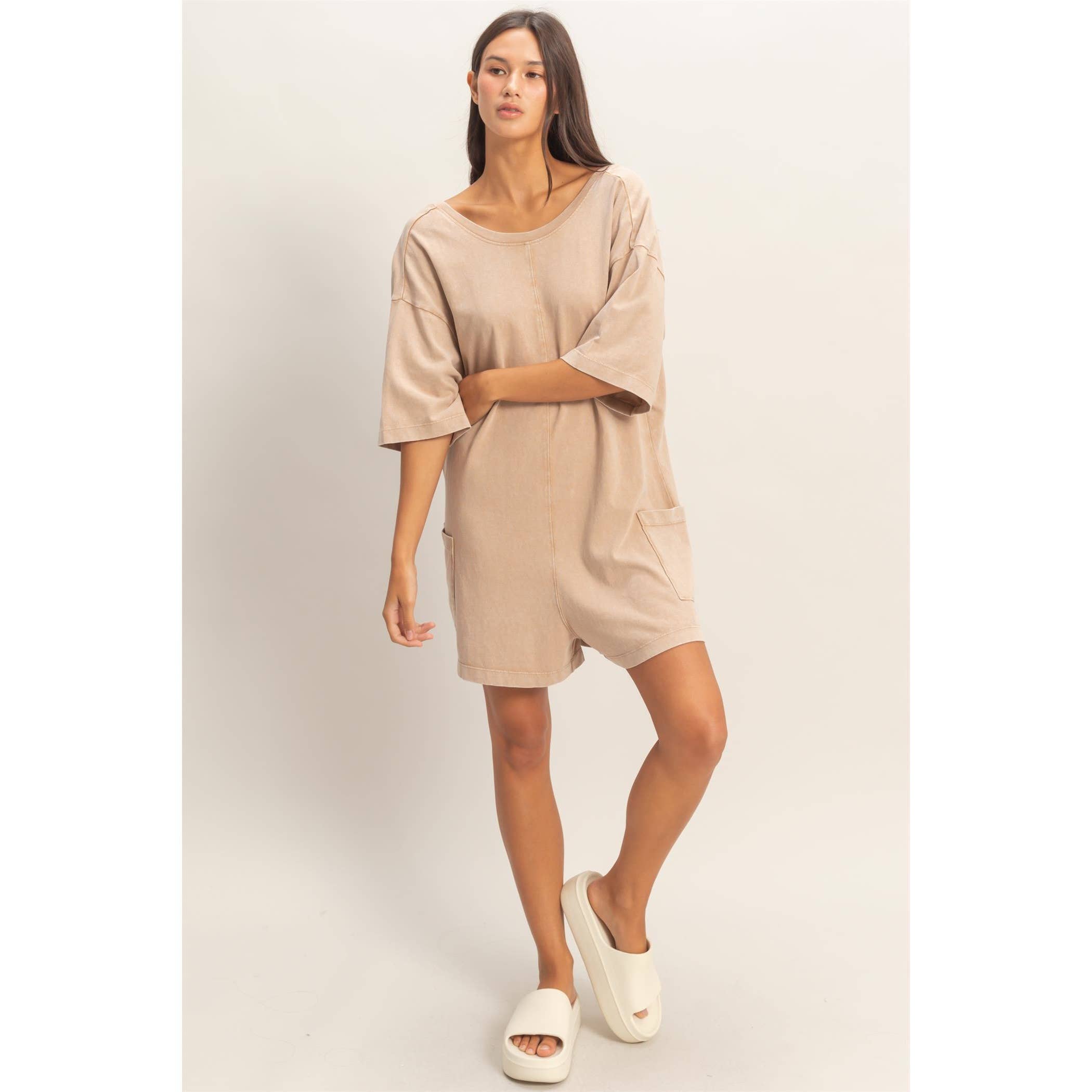 Mineral Washed V-Back Romper
