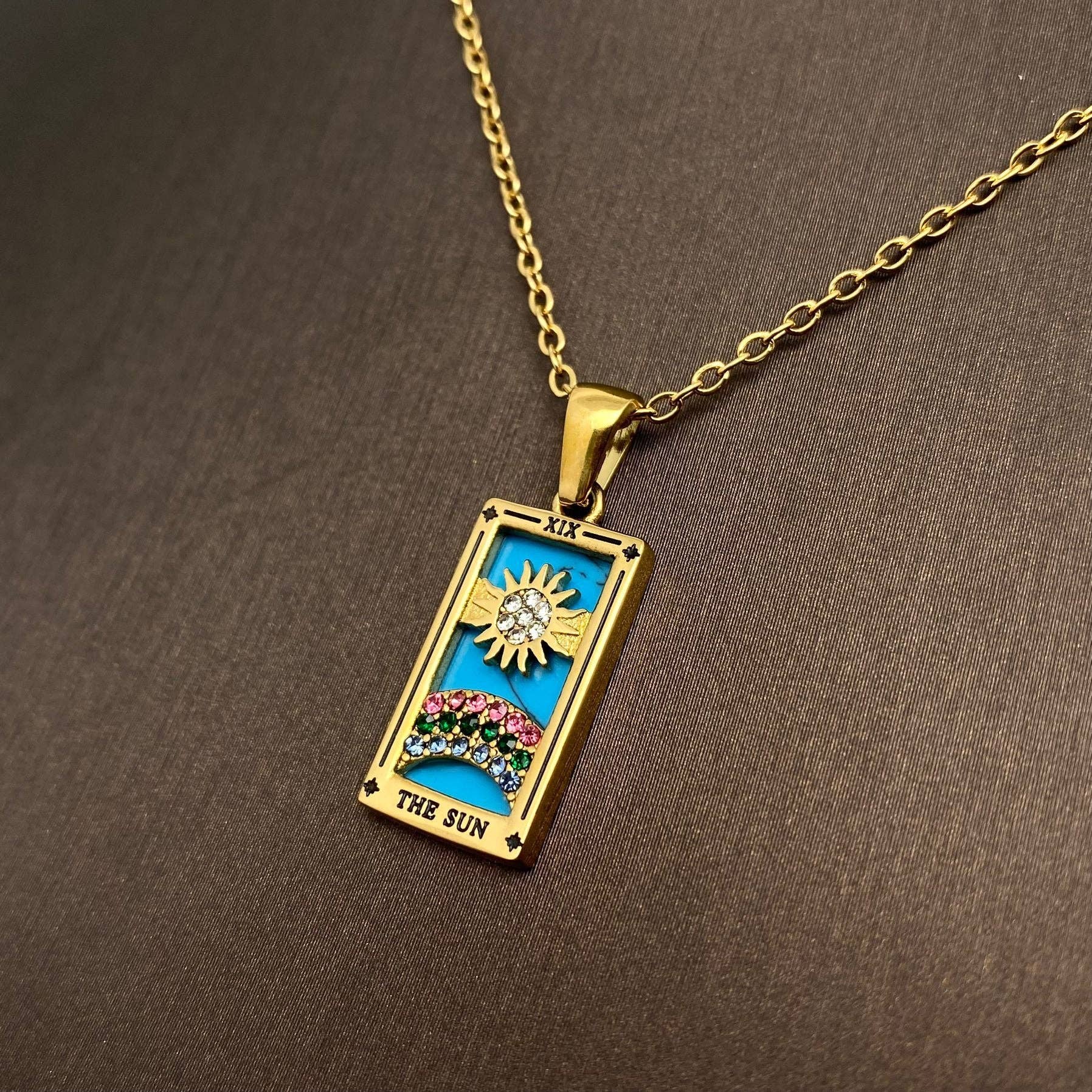Star Moon Tarot 18K Gold Plated Steel Necklace - FGS/MS