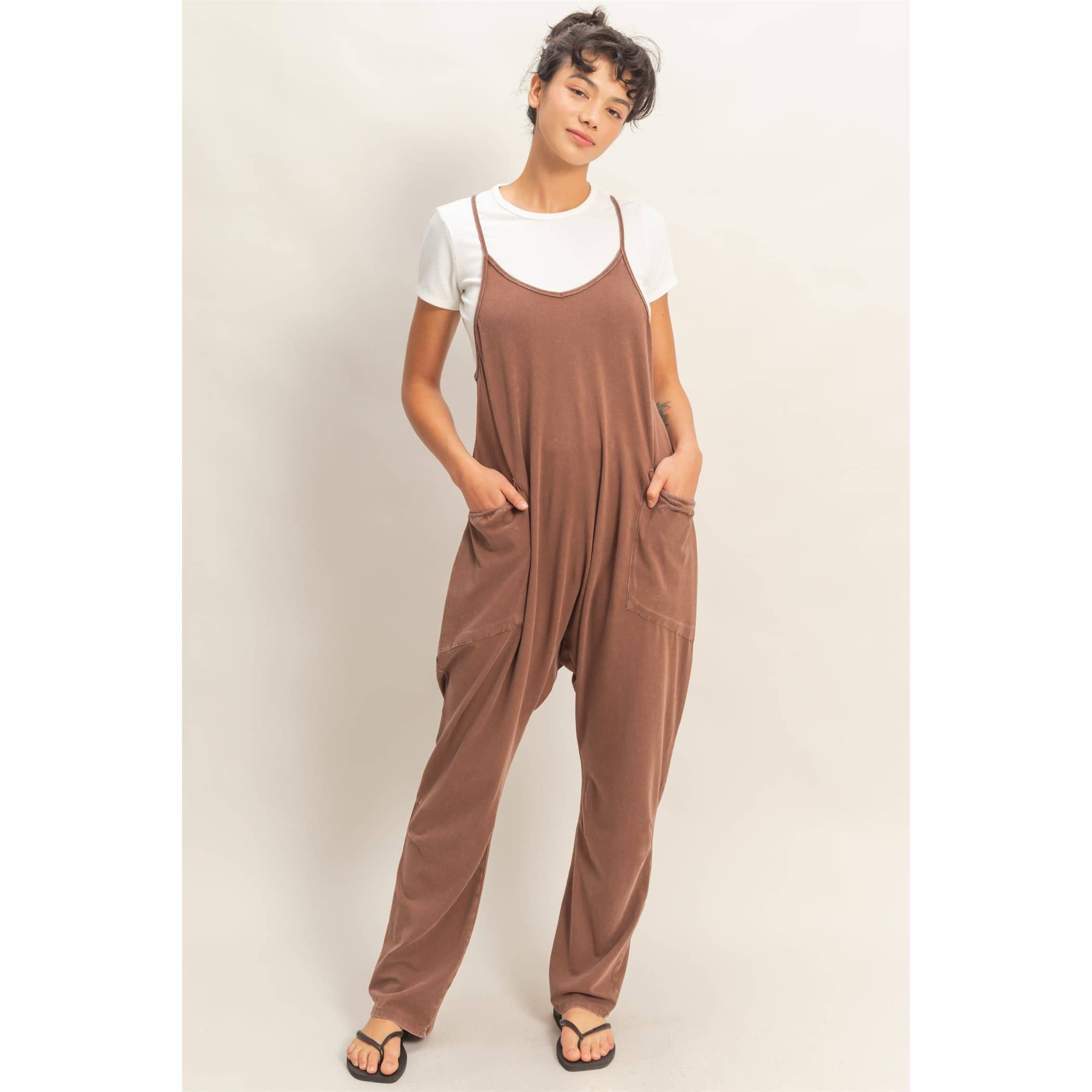 Mineral Wash Spaghetti Strap Jumpsuit