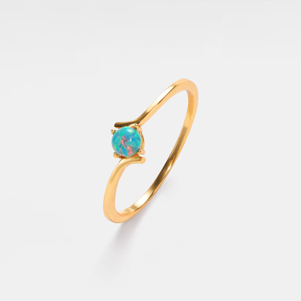 Natural Opal Stacking Thin Band Ring in 925 Sterling Silver