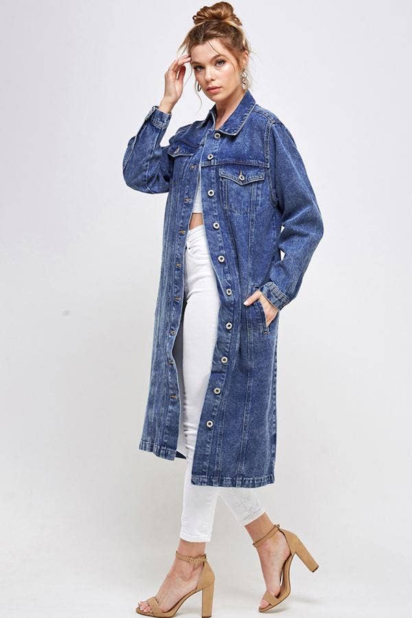 Long Trench Coat Denim Jean Jacket (OPEN PACK)