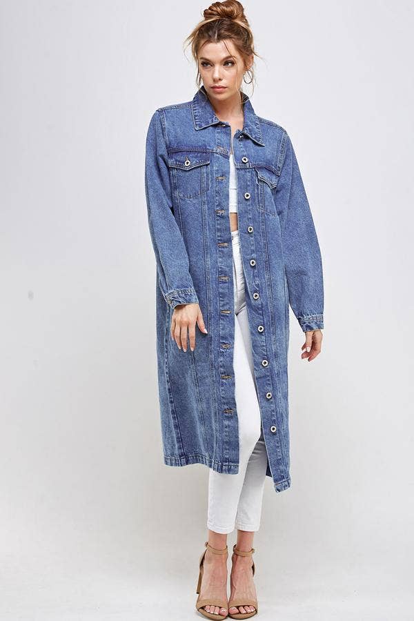 Long Trench Coat Denim Jean Jacket (OPEN PACK)