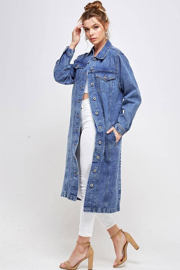 Long Trench Coat Denim Jean Jacket (OPEN PACK)