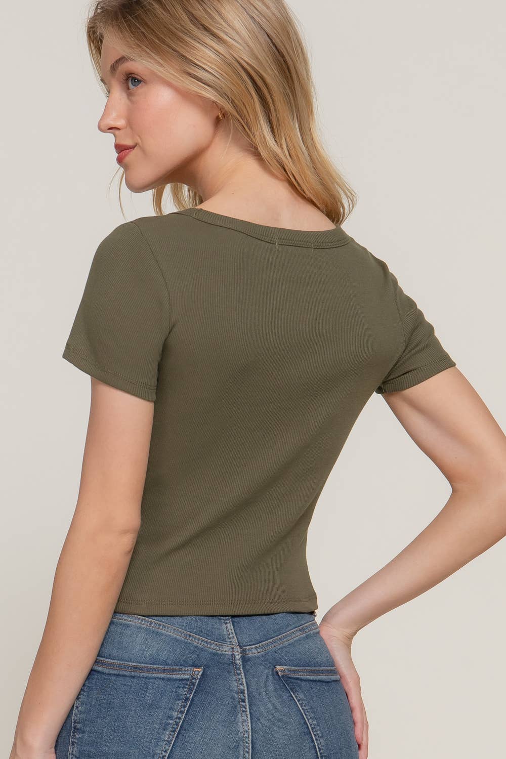 Short Sleeve Round Neck Cotton Rib Knit Top