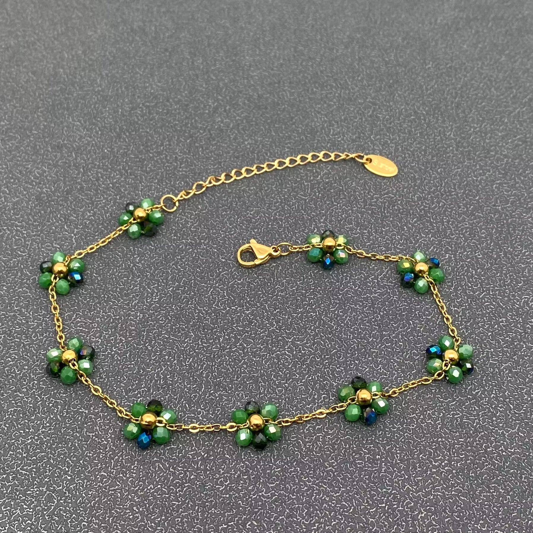 Glass Beaded Flower 18K Gold Plated S.Steel Anklet - FGS