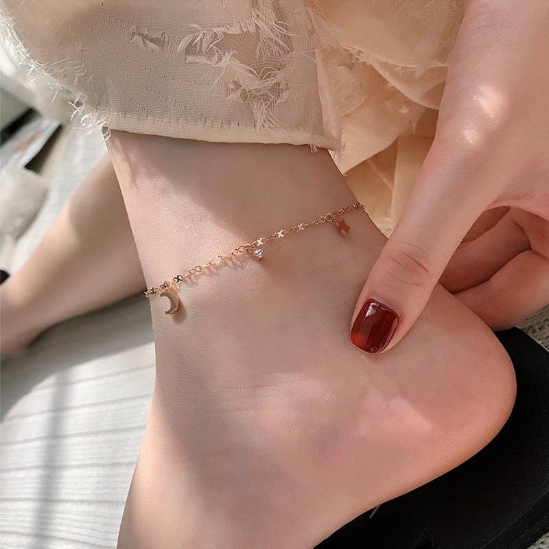 Dainty Star Moon Ankle Bracelet Anklet in Stainless Steel