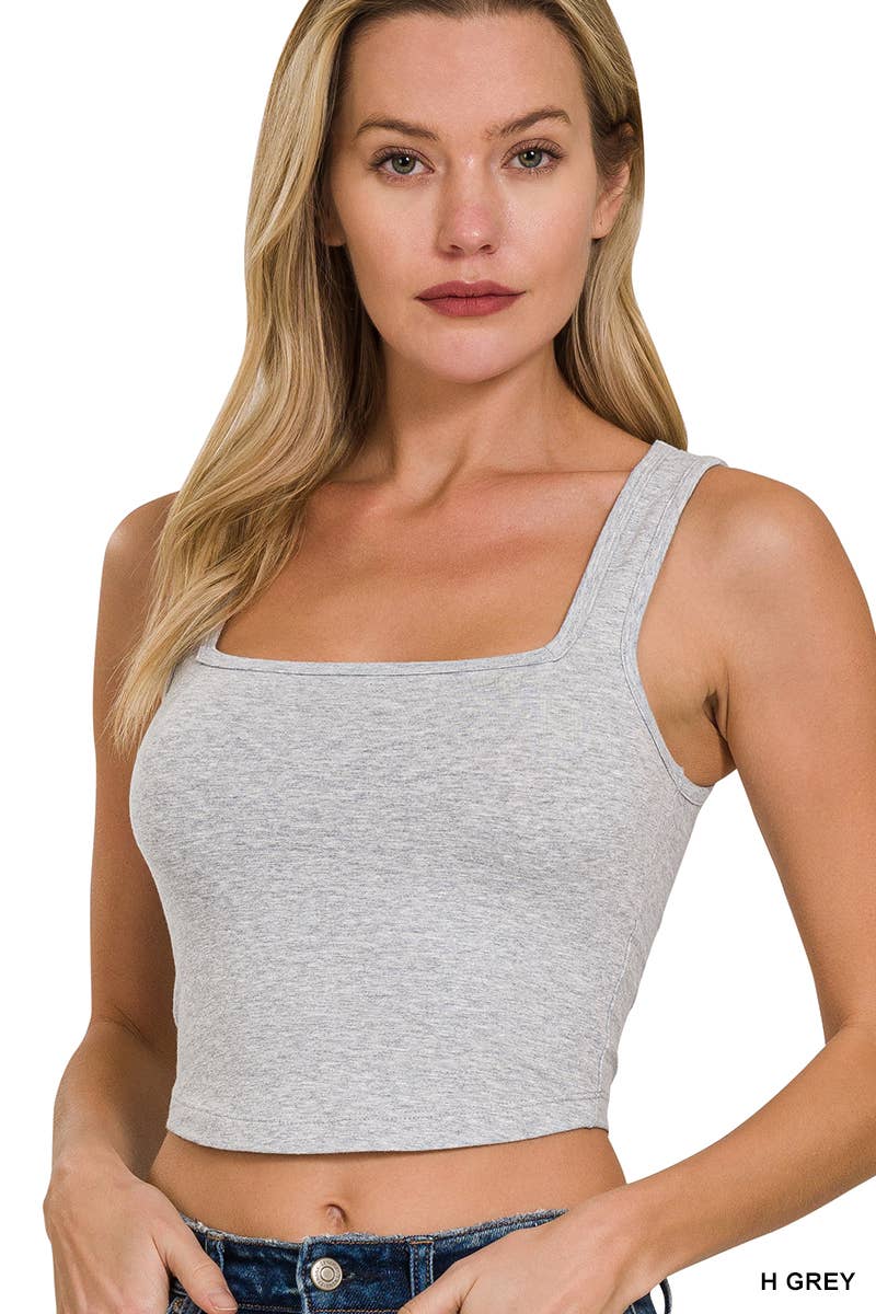 .Square Neck Cotton Crop Tank Top