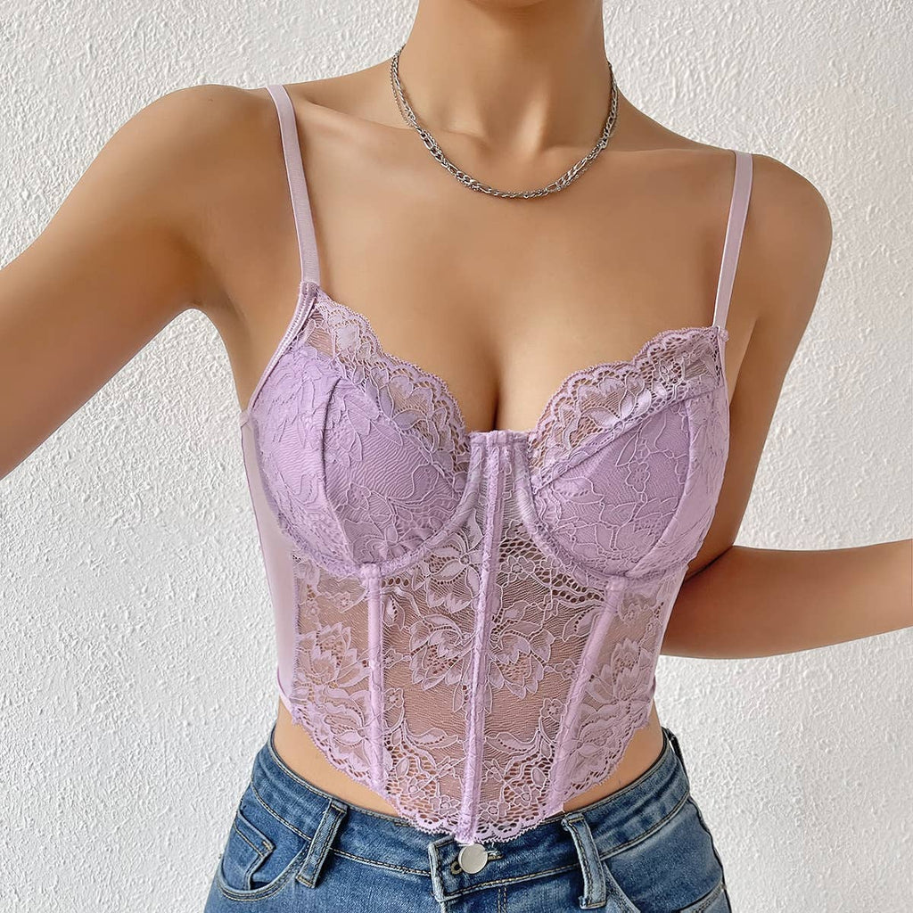 Sexy Lace Sheer Slim Little Crop Top