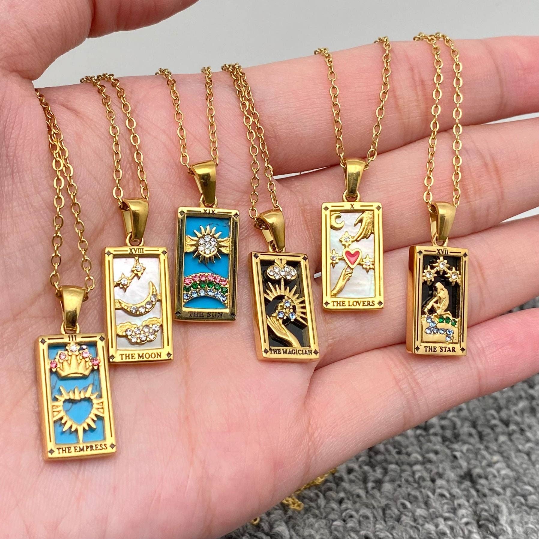 Star Moon Tarot 18K Gold Plated Steel Necklace - FGS/MS
