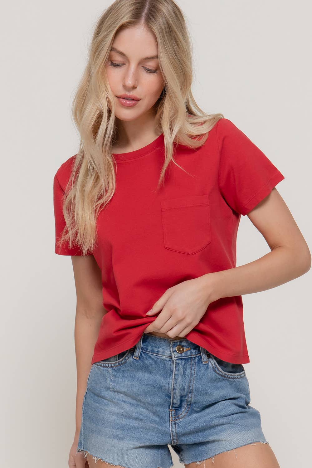 Short Sleeve Garment Dye Knit Top